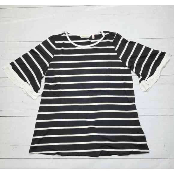 Soft Surroundings Dulcie Top Short Ruffle Bell Sleeves Black White Stripe Small - Picture 1 of 7